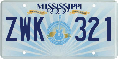 MS license plate ZWK321