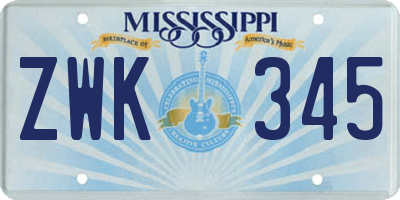 MS license plate ZWK345