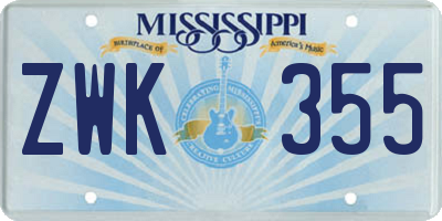 MS license plate ZWK355