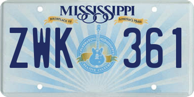 MS license plate ZWK361