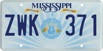 MS license plate ZWK371
