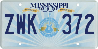 MS license plate ZWK372