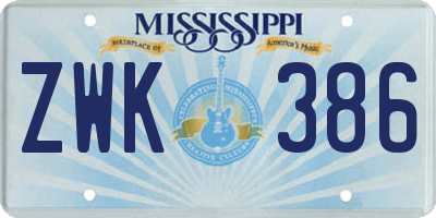 MS license plate ZWK386