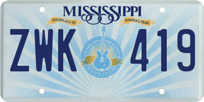 MS license plate ZWK419