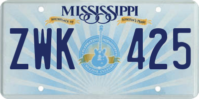 MS license plate ZWK425