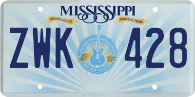 MS license plate ZWK428