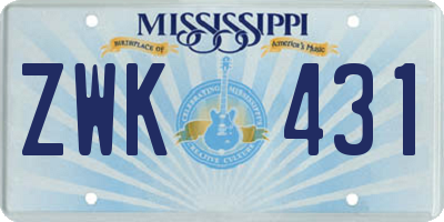 MS license plate ZWK431