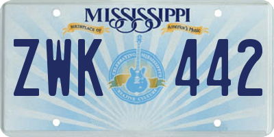 MS license plate ZWK442