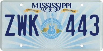 MS license plate ZWK443
