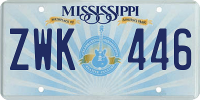 MS license plate ZWK446