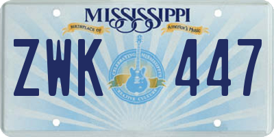 MS license plate ZWK447