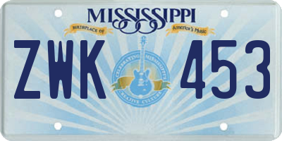 MS license plate ZWK453