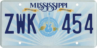MS license plate ZWK454