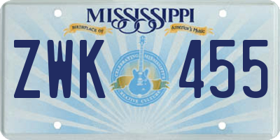 MS license plate ZWK455