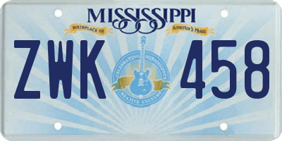 MS license plate ZWK458