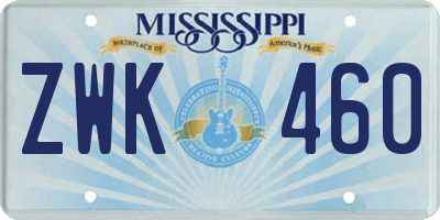 MS license plate ZWK460