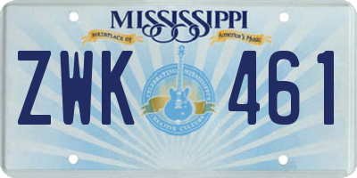 MS license plate ZWK461