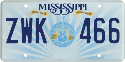 MS license plate ZWK466
