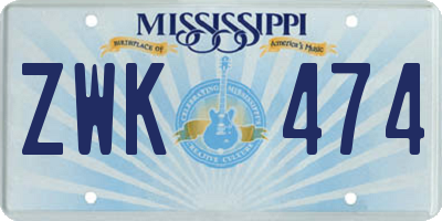 MS license plate ZWK474