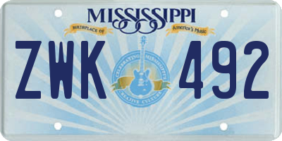 MS license plate ZWK492