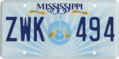 MS license plate ZWK494