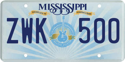 MS license plate ZWK500