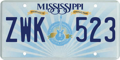 MS license plate ZWK523