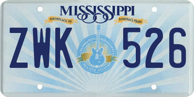 MS license plate ZWK526