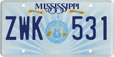 MS license plate ZWK531