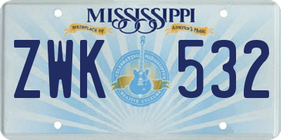 MS license plate ZWK532