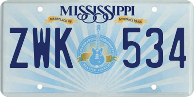 MS license plate ZWK534