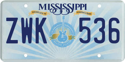MS license plate ZWK536