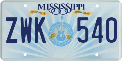 MS license plate ZWK540