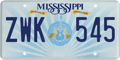 MS license plate ZWK545