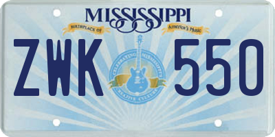MS license plate ZWK550