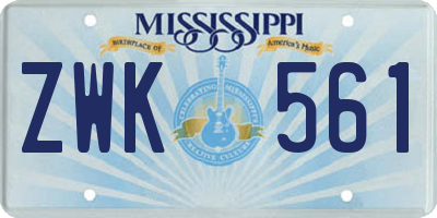 MS license plate ZWK561
