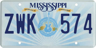 MS license plate ZWK574