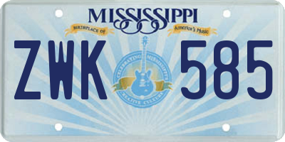 MS license plate ZWK585
