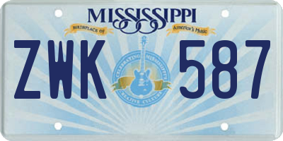 MS license plate ZWK587