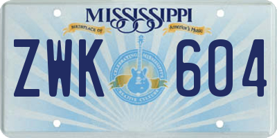 MS license plate ZWK604