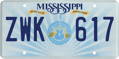 MS license plate ZWK617