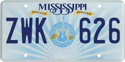 MS license plate ZWK626
