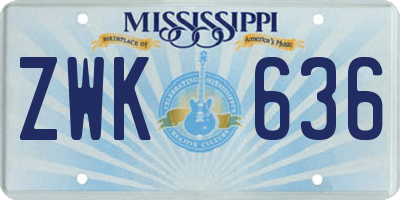 MS license plate ZWK636