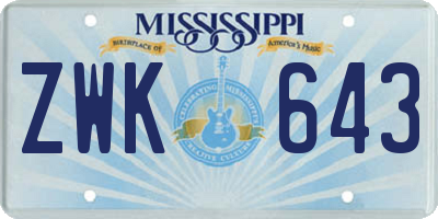 MS license plate ZWK643