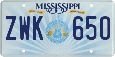 MS license plate ZWK650