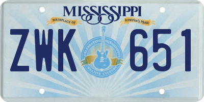 MS license plate ZWK651