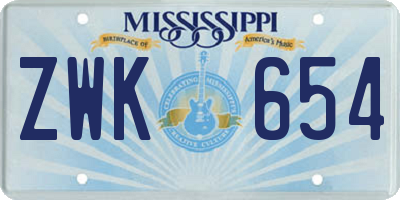 MS license plate ZWK654