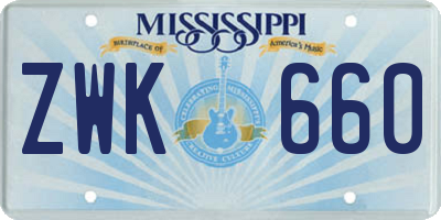 MS license plate ZWK660