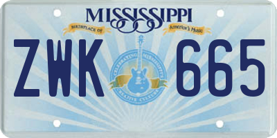 MS license plate ZWK665