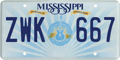 MS license plate ZWK667